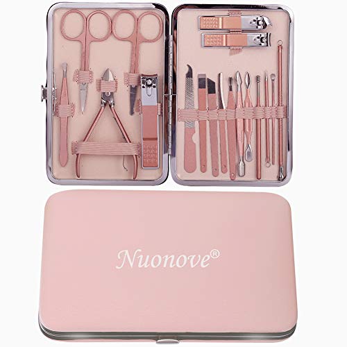 Set Manicura, Set de Manicura y Pedicura, Manicura Pedicura Set,Tijeras de uñas Profesionales Manicura Kit Incluye Herramientas Remover Cutícula, uñas tijeras con caja de cuero, 18Pcs