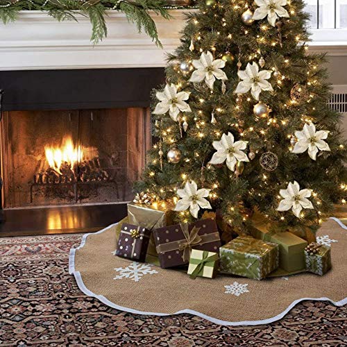 Shengruili Merry Christmas Tree Skirt,Falda Blanca del árbol del Copo De Nieve,Arpillera del árbol De Navidad,Falda de árbol de Navidad de Punto,Alfombra Decorativa para árbol de Navidad(cm) (3)