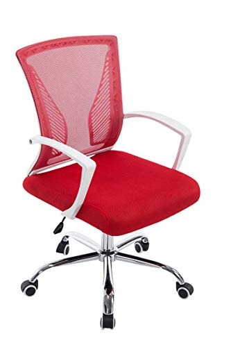 Silla Oficina Tracy en Malla Transpirable I Silla de Ordenador Regulable en Altura & Ergonómica I Silla de Escritorio con Ruedas I Color:, Color:Rojo, Color del Marco:Blanco