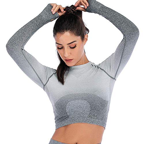 Snailify Camisetas Deportivas para Mujer Camisetas con Top Corto Manga Larga Yoga Gimnasio Entrenamiento para Correr