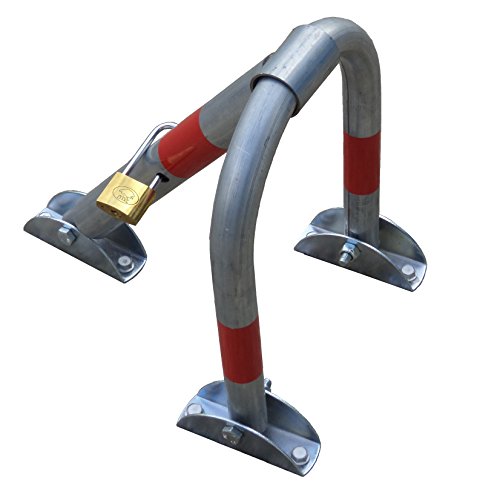 SNS SAFETY LTD Antirrobo, Cerradura de Barrera de Estacionamiento Plegable, Hecha de Tubo de Acero Galvanizado de 32 mm, con 3 Patas y Candado, 28 x 35 cm (Paquete de 1)