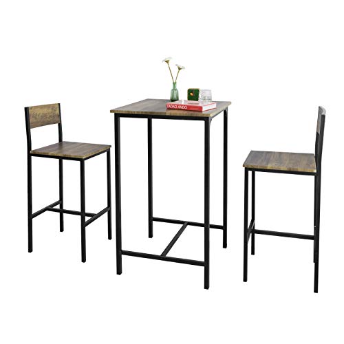 SoBuy OGT27-N Set de Mesa y taburetes Mesa Alta de Bar + 2 Taburetes Juego de Barra Mesa Alta ES (OGT27-N)