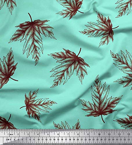 Soimoi Verde satén crepe japón Tela arce hojas tela estampada de costura de tela 42 Pulgadas de ancho