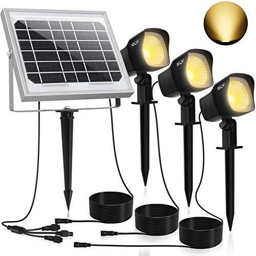 Solar Proyector LED CLY,Iluminación Blanco Cálido,Impermeable IP66 Foco Solar Exterior con Tres Bombilla para Jardín,Césped,Patio,Camino,Corredor ect.