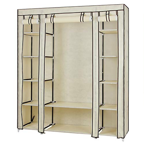 SONGMICS Armario Portátil, Armario Plegable, Organizador de Ropa con Rieles para Colgar, Estantes, Cubierta de Tela, para el Dormitorio 150 x 45 x 175 cm, Beige LSF03M SONGMICS Armario Portátil, Armario Plegable, Organizador de Ropa con Rieles para Colgar, Estantes, Cubierta de Tela, para el Dormitorio 150 x 45 x 175 cm, Beige LSF03M