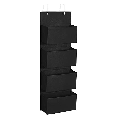 SONGMICS Bolsa Colgante de Puerta con 4 Bolsillos, Organizador Colgante de Pared, Práctico y Espacioso, para Dormitorio, Oficina, 33,5 x 12 x 100 cm, Negro RDH004B01