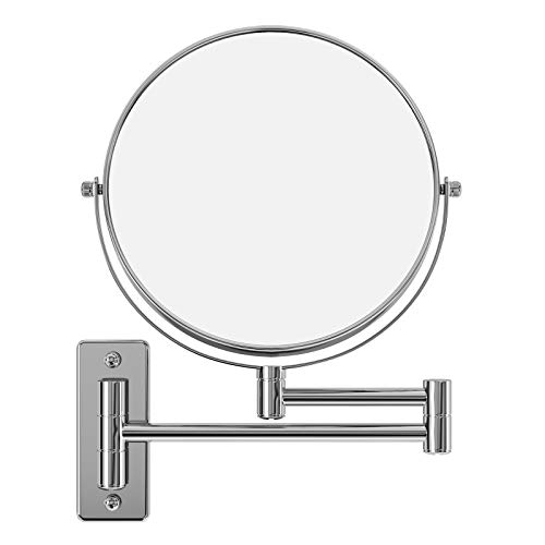 SONGMICS - Espejo de Pared Doble Cara, Espejo de Maquillaje, Espejo cosmético, 10 aumentos, 360 ° Giratorio, Extensible, Ø20 cm BBM001