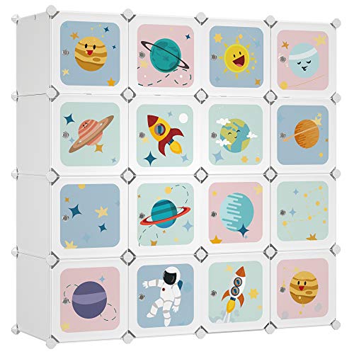 SONGMICS Estantería Modular, Armario Modular con Puertas, Estantería plástico Infantil de 16 Cubos, 4 Barras de Colgar Ropa, Zapatos, Juguetes, 123 x 41 x 123 cm, Blanco LPC905W01 SONGMICS Estantería Modular, Armario Modular con Puertas, Estantería plástico Infantil de 16 Cubos, 4 Barras de Colgar Ropa, Zapatos, Juguetes, 123 x 41 x 123 cm, Blanco LPC905W01