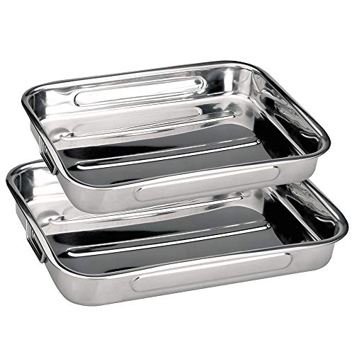 Space Home - Set de 2 Rustideras de Horno con Asas - Lasañera - Bandeja de Horno - Acero Inoxidable - Set 2 Space Home - Set de 2 Rustideras de Horno con Asas - Lasañera - Bandeja de Horno - Acero Inoxidable - Set 2