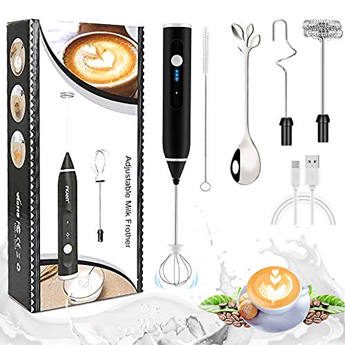 specool Espumador de leche eléctrico, Mini batidor eléctrico con 3 cabezales, USB recargable y 3 velocidades ajustables, Espumador de leche para capuchino, café, leche, chocolate caliente specool Espumador de leche eléctrico, Mini batidor eléctrico con 3 cabezales, USB recargable y 3 velocidades ajustables, Espumador de leche para capuchino, café, leche, chocolate caliente