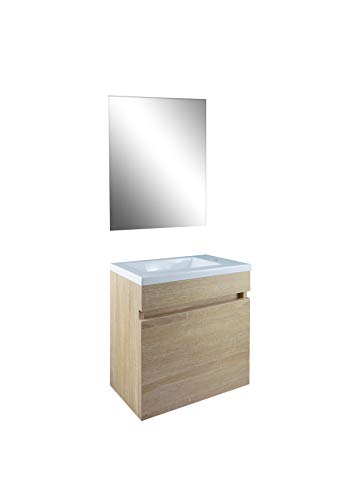 STARBATH PLUS Conjunto Mueble de Baño Suspendido MDF Lavabo Resina Espejo (Marron Roble, 40 x 22 cm)