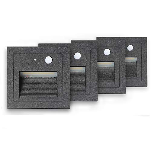 SUBOSI 4Foco Empotrable de Pared LED 3W Lámpara de Pared Lámpara de luz de Escalera Detector de Movimiento Piso Lámpara de Escalera Empotrada Lámpara de Salón 2800K blanco Cálido SUBOSI 4Foco Empotrable de Pared LED 3W Lámpara de Pared Lámpara de luz de Escalera Detector de Movimiento Piso Lámpara de Escalera Empotrada Lámpara de Salón 2800K blanco Cálido