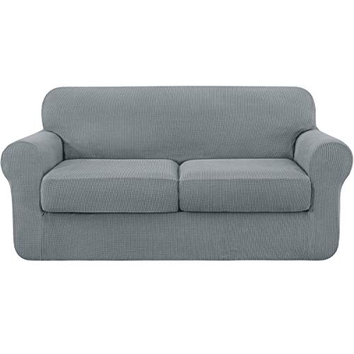 Subrtex - Funda de sofá extensible con 2 fundas de cojín de asiento, protector de sofá con reposabrazos elástico (2 plazas, gris claro)
