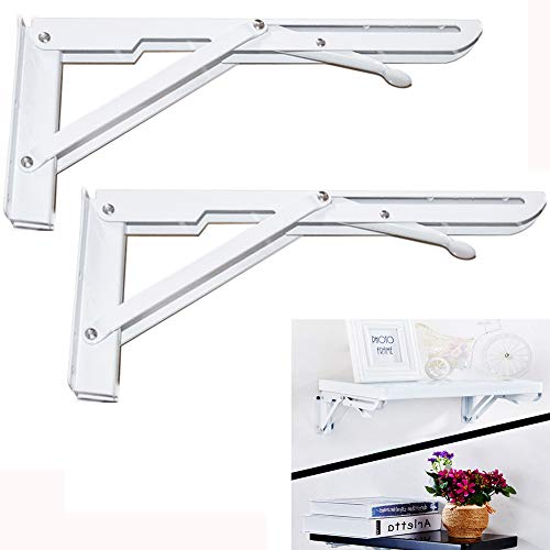 Sujing Soportes de Estante Plegables,2 Piezas Soporte de Estante Plegable de Pintura de Hierro Forjado Soportes de triángulo DIY montados en la Pared para Banco de Trabajo de Mesa,Ahorro de Espacio