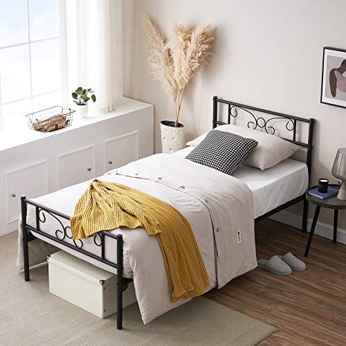 Symylife Cama Individual con armazón de Metal, Soporte de Listones sólidos y cabecero de Copa de Vino de fácil Montaje, Negro (90_x_190_cm) Symylife Cama Individual con armazón de Metal, Soporte de Listones sólidos y cabecero de Copa de Vino de fácil Montaje, Negro (90_x_190_cm)