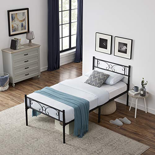 Symylife Cama Individual con armazón de Metal, Soporte de Listones sólidos y cabecero de Mariposa de fácil Montaje, Negro (90_x_190_cm) Symylife Cama Individual con armazón de Metal, Soporte de Listones sólidos y cabecero de Mariposa de fácil Montaje, Negro (90_x_190_cm)