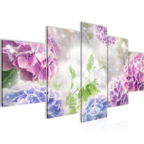 Tabla decoración de la pared Flores Hortensias - 100 x 50 cm Vista de impresión en lienzo Salón Apartamento - listo para colgar - 017452c