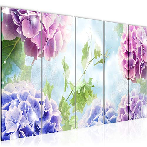 Tabla decoración de la pared Flores Hortensias - 150 x 60 cm Vista de impresión en lienzo Salón Apartamento - listo para colgar - 017456a