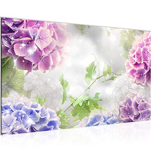 Tabla decoración de la pared Flores Hortensias - 70 x 40 cm Vista de impresión en lienzo Salón Apartamento - listo para colgar - 017414c