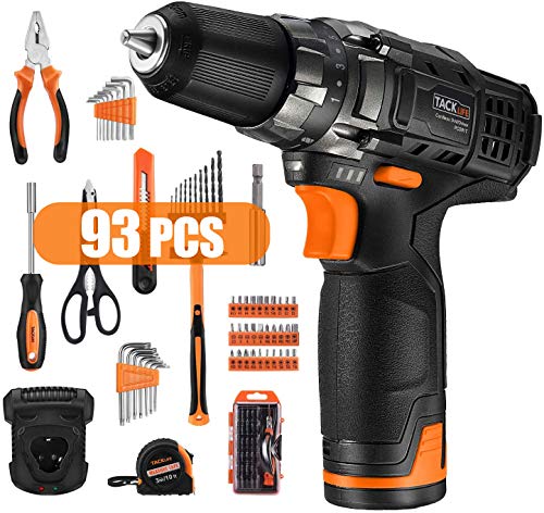 Taladro Atornillador 12V, TACKLIFE Destornillador Eléctrico, 27N.m Par Máx, 2.0Ah Li-ion Batería, 19+1 ajuste de par, Mandril de Bloqueo 10mm, Cargador rápido de 1 hora, Luz LED, 93 accesorios, PCD01T Taladro Atornillador 12V, TACKLIFE Destornillador Eléctrico, 27N.m Par Máx, 2.0Ah Li-ion Batería, 19+1 ajuste de par, Mandril de Bloqueo 10mm, Cargador rápido de 1 hora, Luz LED, 93 accesorios, PCD01T