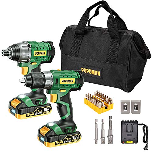 Taladro atornillador, POPOMAN 18V taladro inalámbrico de 45Nm, Atornillador de Impacto 180Nm, 2x 2000mAh Baterías, Cargador Rápido, LED, 38pcs Accesorios, Bolsa de fibra -BHD600B Taladro atornillador, POPOMAN 18V taladro inalámbrico de 45Nm, Atornillador de Impacto 180Nm, 2x 2000mAh Baterías, Cargador Rápido, LED, 38pcs Accesorios, Bolsa de fibra -BHD600B