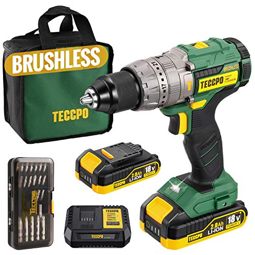 Taladro Percutor a Batería, TECCPO 60Nm Brushless Taladro Atornillador Bateria18V, 2×2.0Ah Baterías de Litio, 30min Cargador Rápido, 21+3 Ajustes Par, 35 Accesorios Taladro Percutor a Batería, TECCPO 60Nm Brushless Taladro Atornillador Bateria18V, 2×2.0Ah Baterías de Litio, 30min Cargador Rápido, 21+3 Ajustes Par, 35 Accesorios