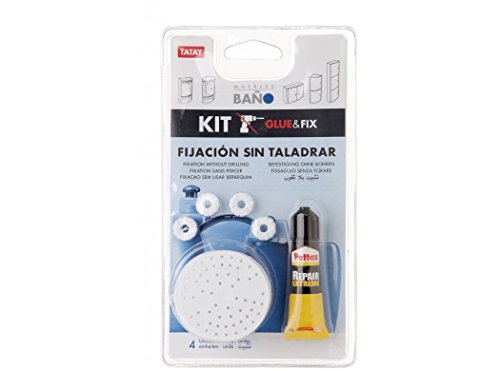 TATAY 4489901 - Kit de adhesivo + bases para fijación sin taladro de armarios de baño Tatay