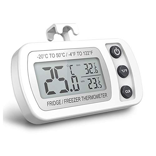 Termómetro digital para refrigerador, Termómetro para congelador a prueba de agua con gancho, Pantalla LCD fácil de leer, Función de registro máximo/mínimo, Ideal para el hogar, restaurantes, cafés