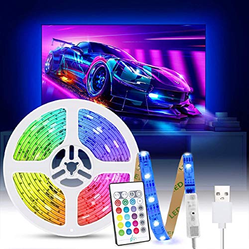 Tiras LED TV 2M, Tasmor Luces LED RGB 5050 Retroiluminación con Sincronización Música, Control Remoto, 16 Colores y 4 Modos, Tira LED USB para Television, PC, Habitación y Gaming