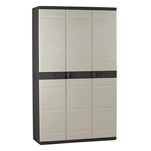 Titanium plastiken Armario Alta 3 Puertas con étageres y penderie- L105 xp44 X H176 cm-Beige y Noir-intérieur y Exterior