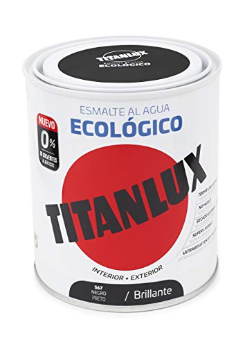 Titanlux - Esmalte Agua Ecologico Brillante, Negro, 750ML (ref. 00T056734)