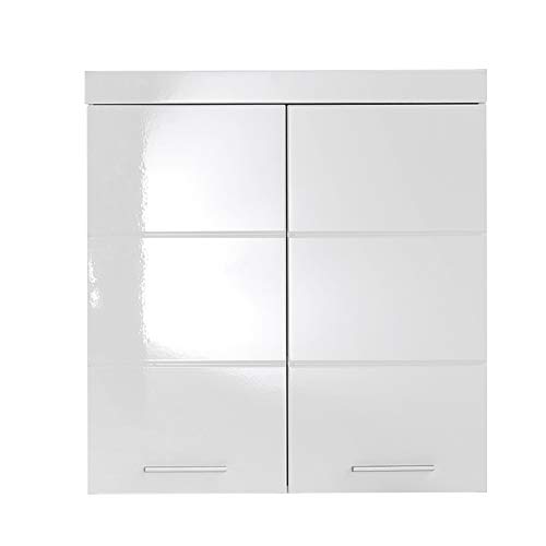 trendteam smart living Armario de pared suspendido para baño Amanda, 73 x 77 x 23 cm, en blanco y blanco de brillo intenso, con abundante espacio de almacenamiento