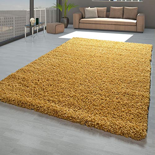TT Home Alfombra de pelo largo amarillo para salón, dormitorio, Shaggy, resistente, suave, mullida, tamaño: 160 x 220 cm