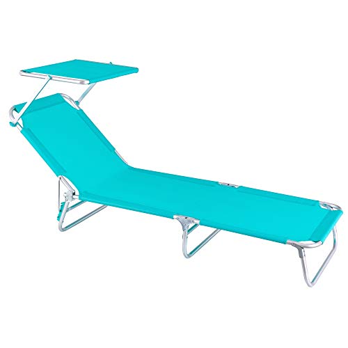 Tumbona Playa Cama con Parasol de 3 Posiciones de Aluminio y textileno de 190x58x25 cm (Aguamarina) Tumbona Playa Cama con Parasol de 3 Posiciones de Aluminio y textileno de 190x58x25 cm (Aguamarina)
