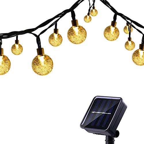 Tuokay 6M Cadena de Luces Solares 8 Modos Impermeables 30 LED Guirnalda Solar para Árbol de Navidad, Patio, Jardín, Terraza y Todas las Decoraciones con Diseño de Bolas de Cristal (Blanco Calido)
