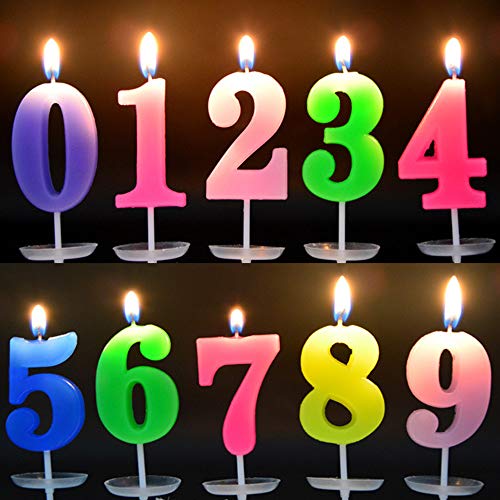 TX 10 Piezas Velas de Cumpleaños Vela Multicolor Velas de Número de 0-9 Decoración de Tartas, para Fiestas de cumpleaños, Aniversarios de Bodas, Tardes de graduación