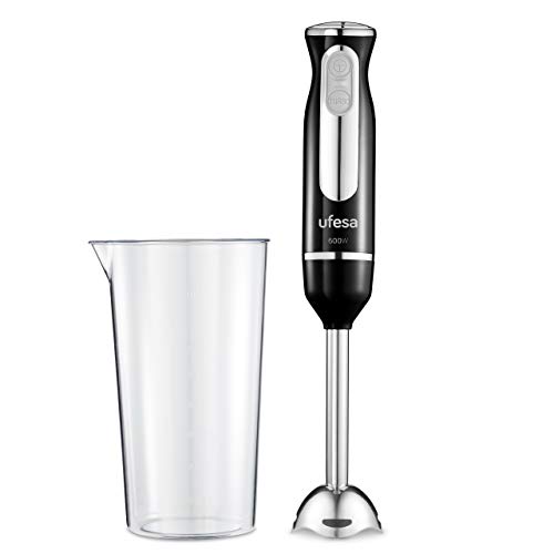 Ufesa BP3442 Batidora de Mano, Potencia 600 W, Vaso Graduado Incluido, Pie Desmontable, Cuchillas de Alta Eficiencia, Función Turbo, Libre de BPA, Negra Ufesa BP3442 Batidora de Mano, Potencia 600 W, Vaso Graduado Incluido, Pie Desmontable, Cuchillas de Alta Eficiencia, Función Turbo, Libre de BPA, Negra