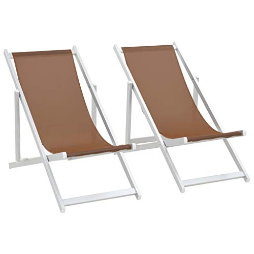 UnfadeMemory 2uds Tumbonas Plegables Jardin con Altura Ajustable 72/78/83cm,Sillas de Playa,Muebles de Jardín Camping Terraza Balcón o Patio,Aluminio y textilene,110x57x83cm (Marrón)