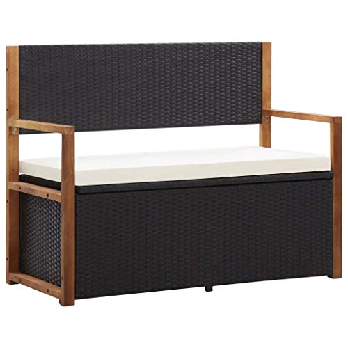 UnfadeMemory Banco de Almacenaje de Jardin con Cojín,Banco de Exterior,Ratán Sintético y Madera Acacia,110x56x87cm (Negro y Blanco Crema) UnfadeMemory Banco de Almacenaje de Jardin con Cojín,Banco de Exterior,Ratán Sintético y Madera Acacia,110x56x87cm (Negro y Blanco Crema)
