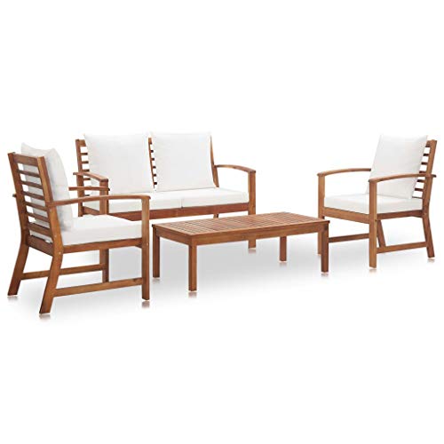 UnfadeMemory Conjunto Comedor de Jardin Exterior,Muebles de Jardín Terraza Balcón o Patio,Mesa+Banco+2 Sillas,Madera Maciza de Acacia (con Cojines Blanco Crema) UnfadeMemory Conjunto Comedor de Jardin Exterior,Muebles de Jardín Terraza Balcón o Patio,Mesa+Banco+2 Sillas,Madera Maciza de Acacia (con Cojines Blanco Crema)