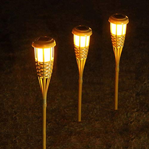 Uonlytech Luces solares para caminos de Uonlytech, luces de antorcha de bambú solar, lámpara de césped solar para el patio del jardín paisajista (luz cálida, 1PCS)