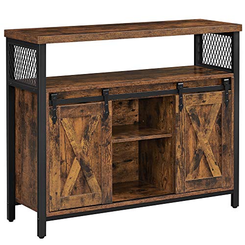 VASAGLE Armario de Cocina, Aparador de Comedor, Mueble de Almacenamiento, con Puertas corredizas, Estante Ajustable, Estilo Industrial, para Salón, Marrón Rústico y Negro LSC092B01 VASAGLE Armario de Cocina, Aparador de Comedor, Mueble de Almacenamiento, con Puertas corredizas, Estante Ajustable, Estilo Industrial, para Salón, Marrón Rústico y Negro LSC092B01