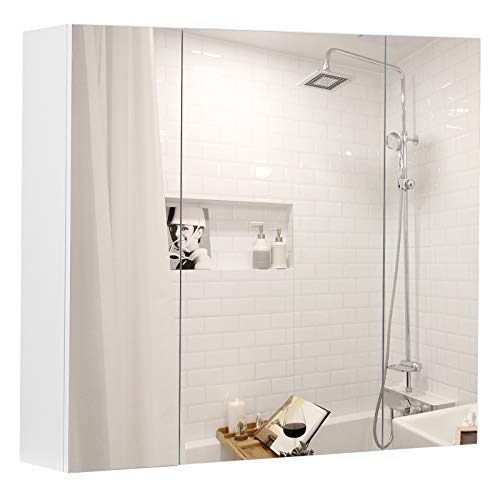 VASAGLE Armario de Pared del Baño, Armario con Espejo, Armario de Almacenamiento de 3 Puertas, 60 x 15 x 55 cm, con Estante Ajustable, Moderno, Blanco BBK22WT VASAGLE Armario de Pared del Baño, Armario con Espejo, Armario de Almacenamiento de 3 Puertas, 60 x 15 x 55 cm, con Estante Ajustable, Moderno, Blanco BBK22WT