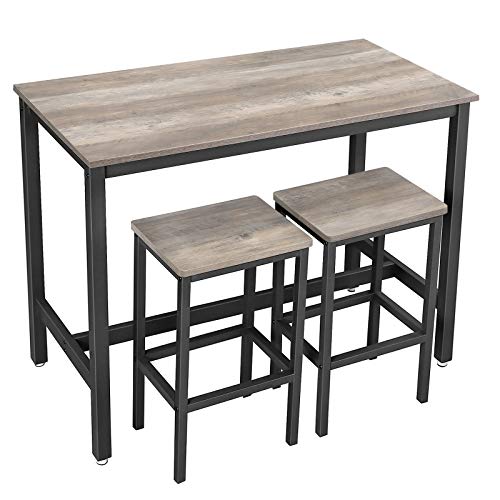 VASAGLE Mesa de Barra, con 2 Taburetes de Barra, Mesa de Desayuno y Sillas, Mostrador de Cocina con Sillas, para Cocina, Sala, Salón, Sala de Fiestas, Industrial, Greige y Negro LBT015B02 VASAGLE Mesa de Barra, con 2 Taburetes de Barra, Mesa de Desayuno y Sillas, Mostrador de Cocina con Sillas, para Cocina, Sala, Salón, Sala de Fiestas, Industrial, Greige y Negro LBT015B02