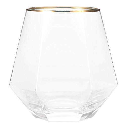 Vasos de whisky de 260 ml, vaso de beber transparente con borde dorado de forma hexagonal única para uso en bares domésticos