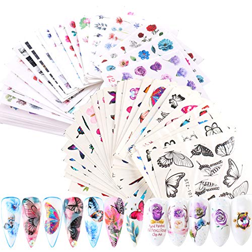 VEGCOO 54 Hojas Nail Art Stickers Uñas Decoración Pegatinas de Arte, 3D Uñas Art Pegatinas Autoadhesiva Decorativas (A)