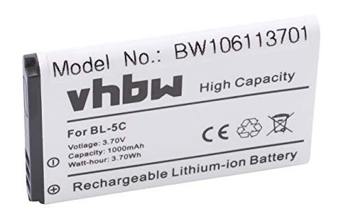 vhbw Li-Ion batería 1000mAh (3.7V) para Philips Avent SCD610 y BL-5C.