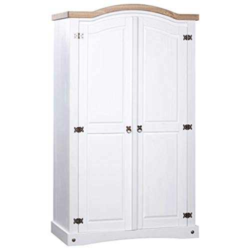 vidaXL Armario Clásico de Habitacion con Dos Puertas Mueble Ropero Madera de Estilo Corona Range Pino Mexicano Blanco vidaXL Armario Clásico de Habitacion con Dos Puertas Mueble Ropero Madera de Estilo Corona Range Pino Mexicano Blanco