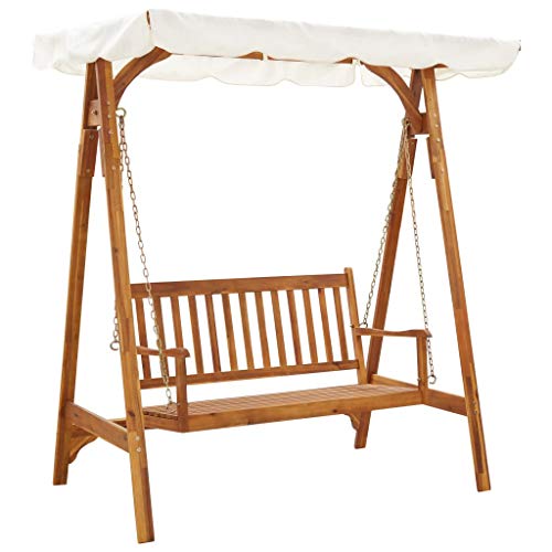 vidaXL Banco columpio de jardín con dosel madera de acacia maciza vidaXL Banco columpio de jardín con dosel madera de acacia maciza
