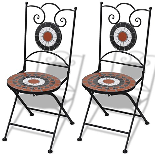 vidaXL Set 2 sillas Mosaico Asiento de cerámica jardín terraza balcón Terracota Blanco